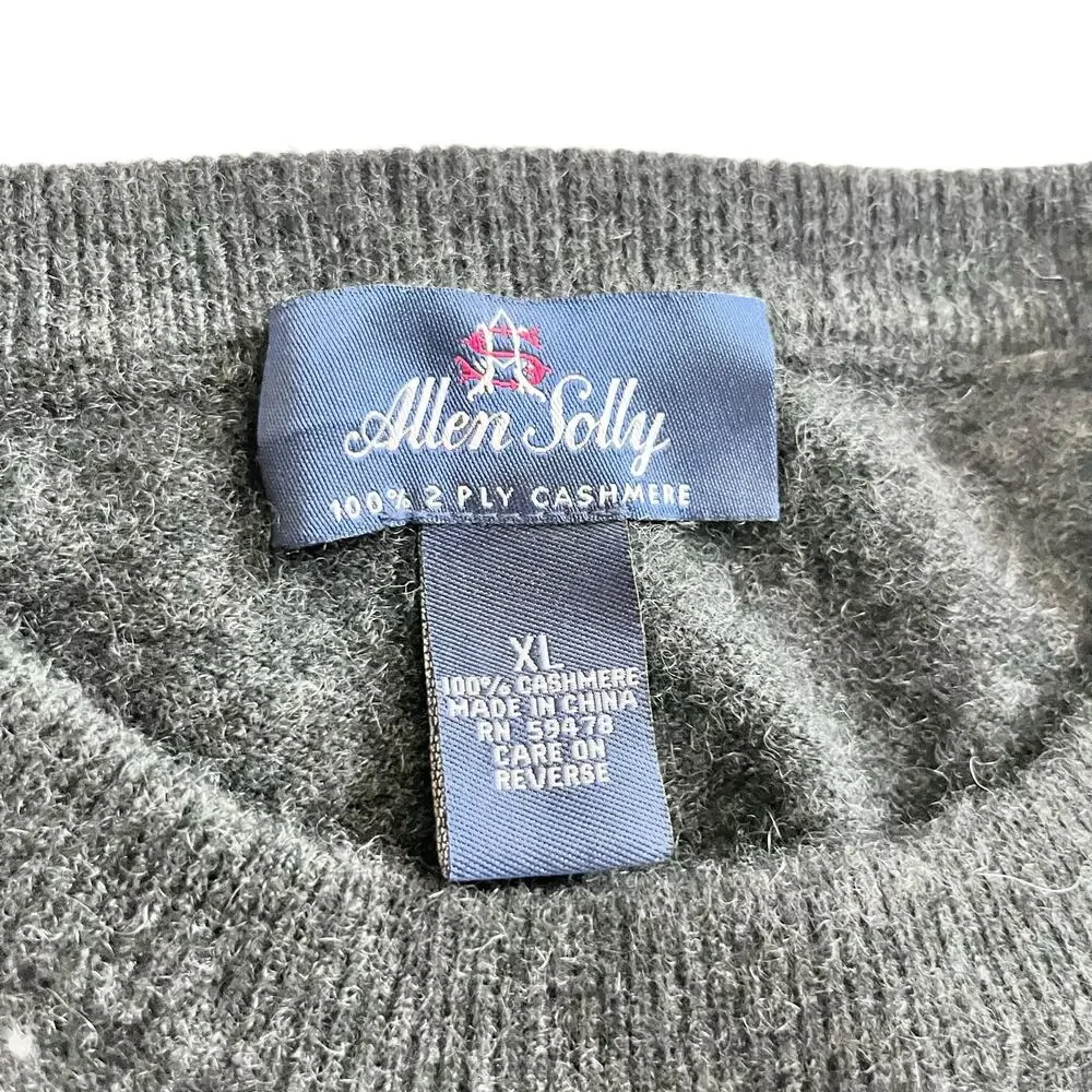 Allen Solly Black Gray Argyle 100% 2-Ply Cashmere Crewneck Pullover Sweater XL
